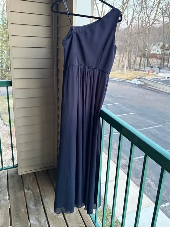 🆕🫐 Adrianna Papell Navy One Shoulder Maxi Dress Elegant Formal Gown Slit Size 8 - Picture 4 of 13